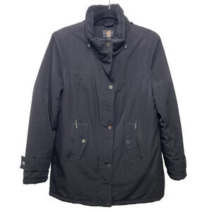 Gallery Rain Coat Jacket‎ Women Medium Black Casual Zip Long Sleeve Quilted